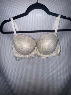 Victoria's Secret Dream Angels Silver Metallic Chantilly Lace Lined Demi Bra 32D